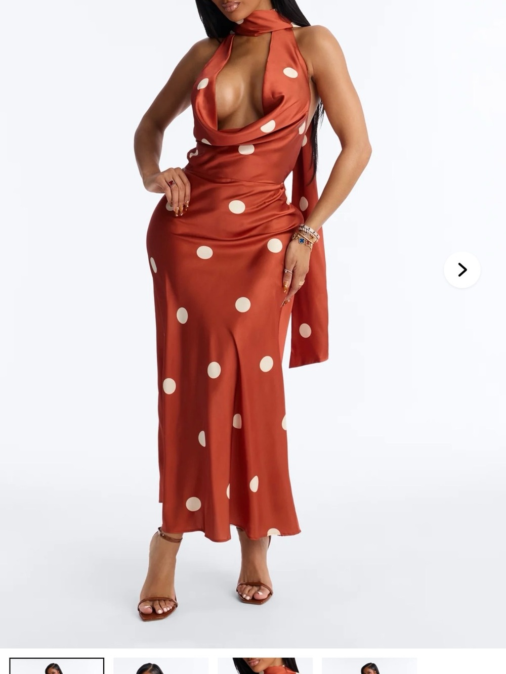 Fashion Nova Rust Polka Dot Maxi Skirt